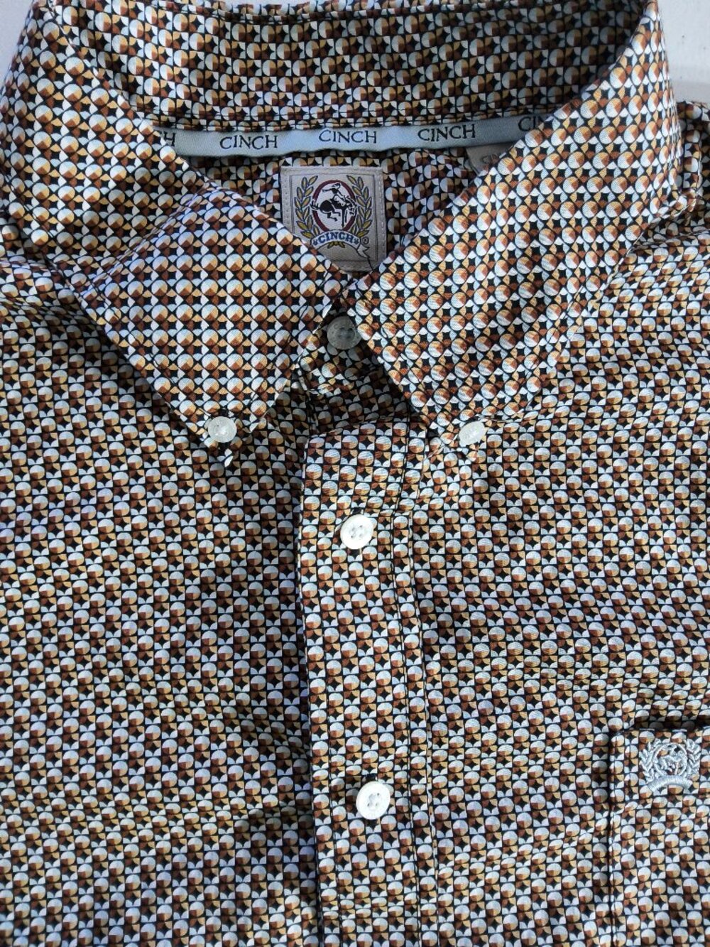 Mens Cinch large brown black tile print long sleeve dress shirt